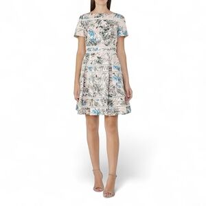 Reiss Mella Pink Floral Short Sleeve Academia Silk Pleated Mini Dress 8‎